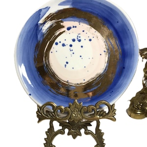 Anthropologie Lindsy Emery color swipe 7.25" plate, Anthropologie Suite One Studio organic shaped blue, gold, pink and white plate. image 1
