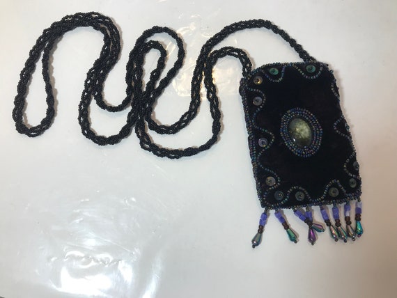 Vintage velvet necklace purse, Vtg velvet and bea… - image 2