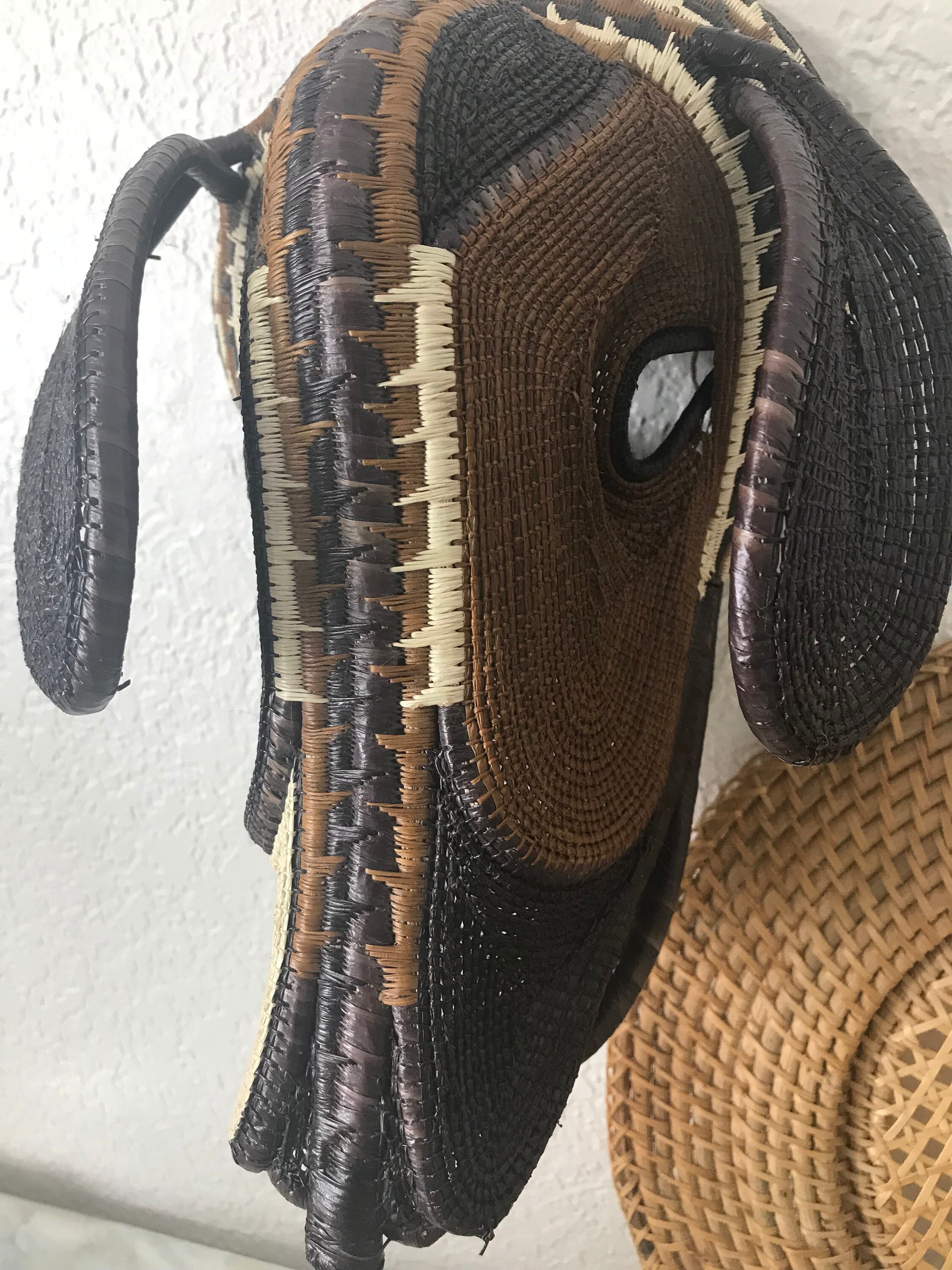 Vintage Hand Woven Animal Mask Wall Hanging Vintage Straw Etsy