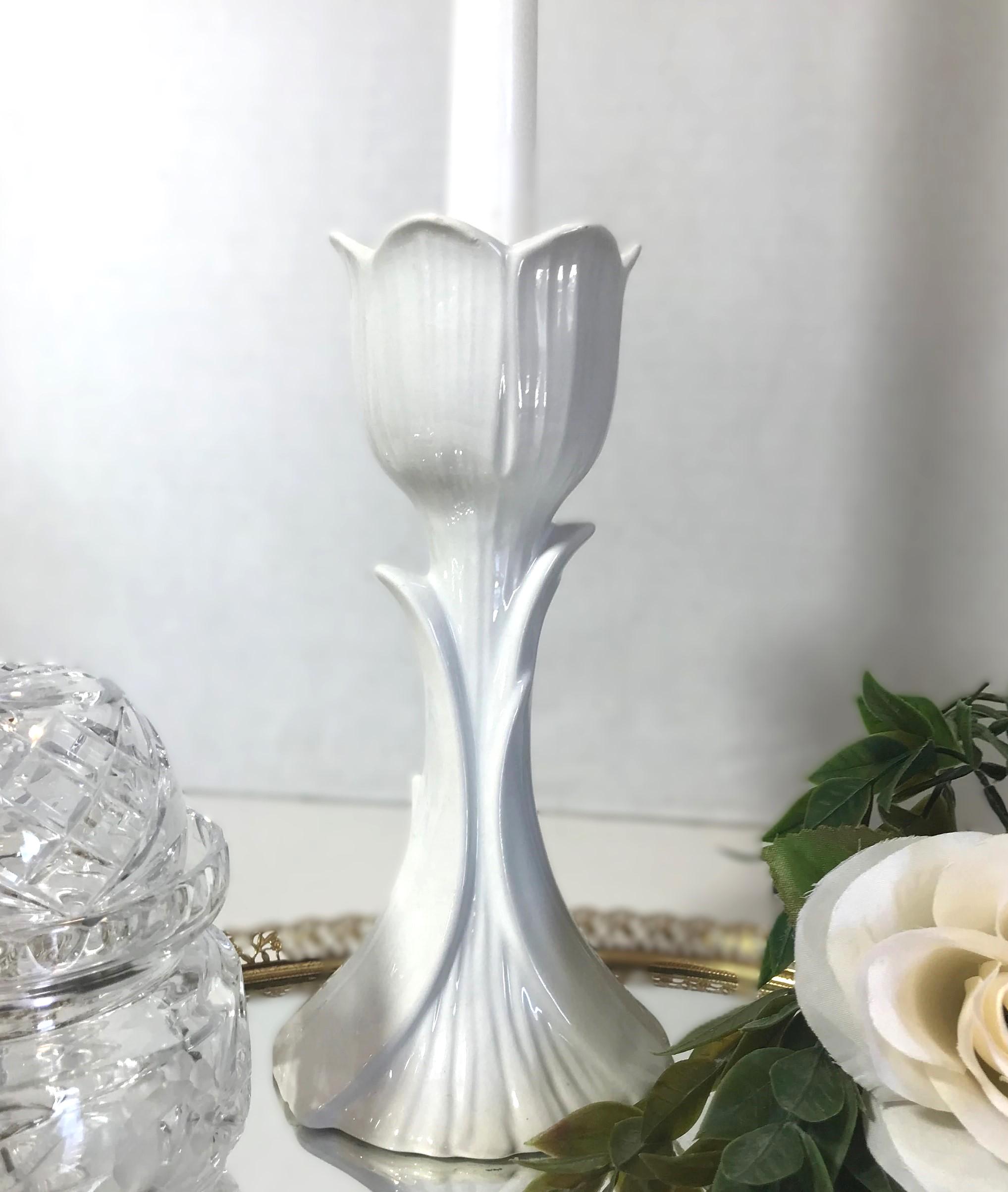 Vintage Mideramica Portugal Tulip Candle Holders, Vtg White
