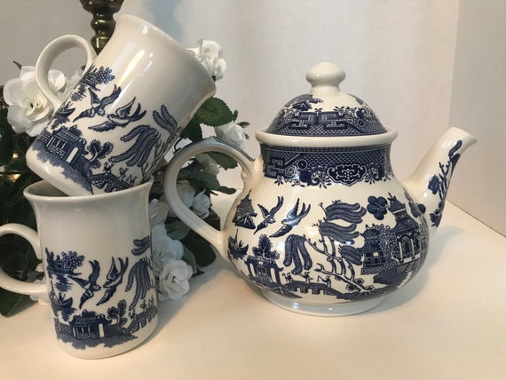 Churchill blue willow teapot cheap