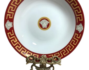 Bol de servir vintage de porcelana roja con llave griega y Medusa, diseño alemán Tirschenreuth Bavaria SMCS, bol de porcelana roja estilo Versace