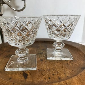 Vintage Hawkes Cut Crystal Sherbet Glasses | Diamond Cut Stemmed Dessert or Champagne Coupes | Set of 2