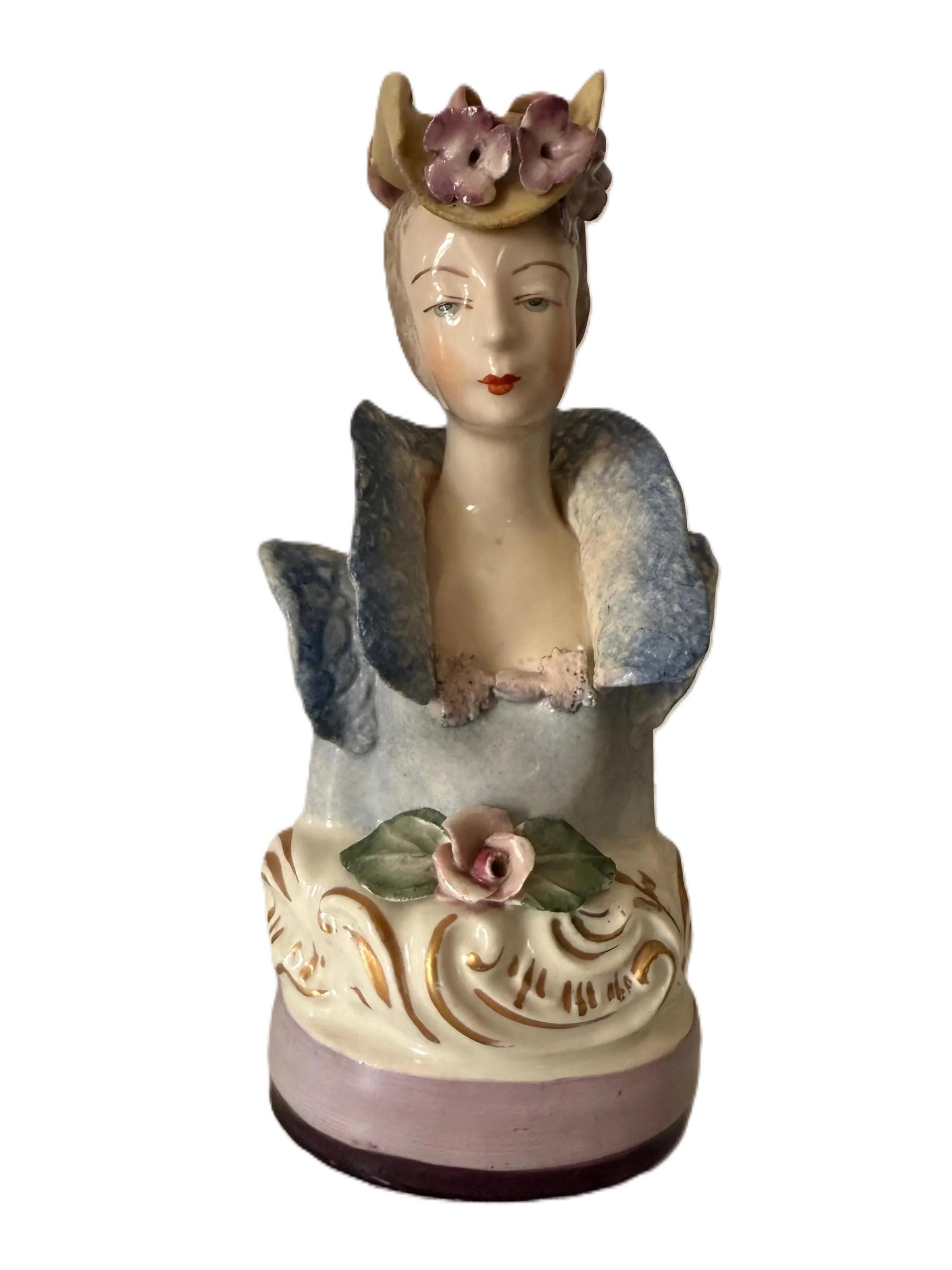 Vintage 1940s Corday Porcelain Bust Figurine of a Refined Lady