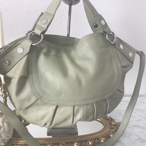 Bolso de cuero verde salvia Barr and Barr, bolso de piel de becerro de cuero genuino verde Barr Barr, bolso tipo cartera grande de cuero verde