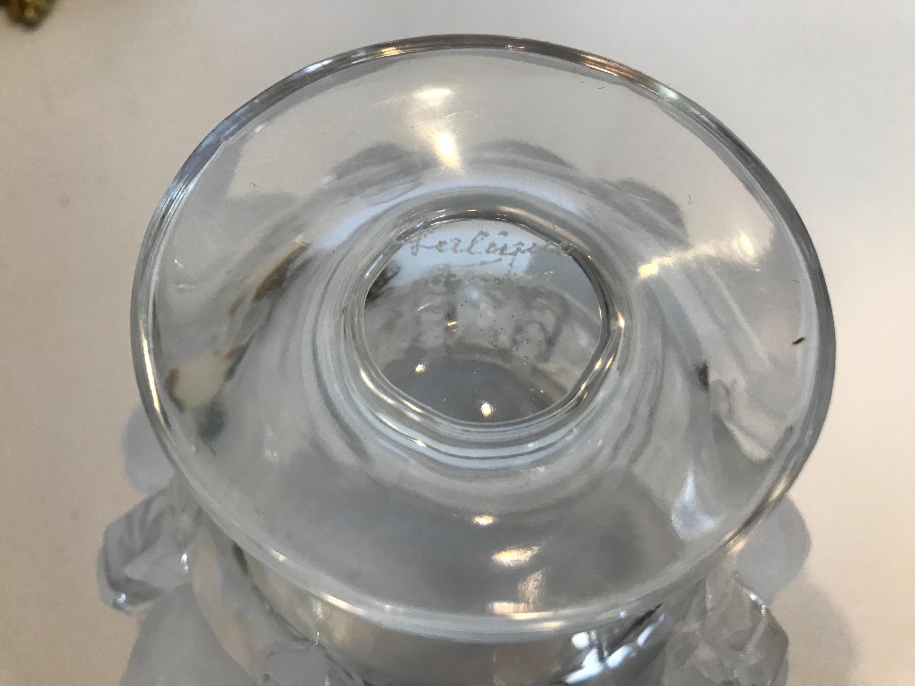 Vintage Lalique Dampierre Bird Crystal Vase, Lalique Footed