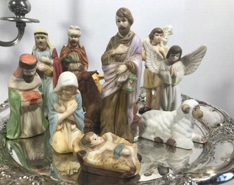 Vintage ceramic nativity Christmas display, Vintage nativity set, Vtg ceramic Christmas nativity set, Christmas decor, Christmas ornaments