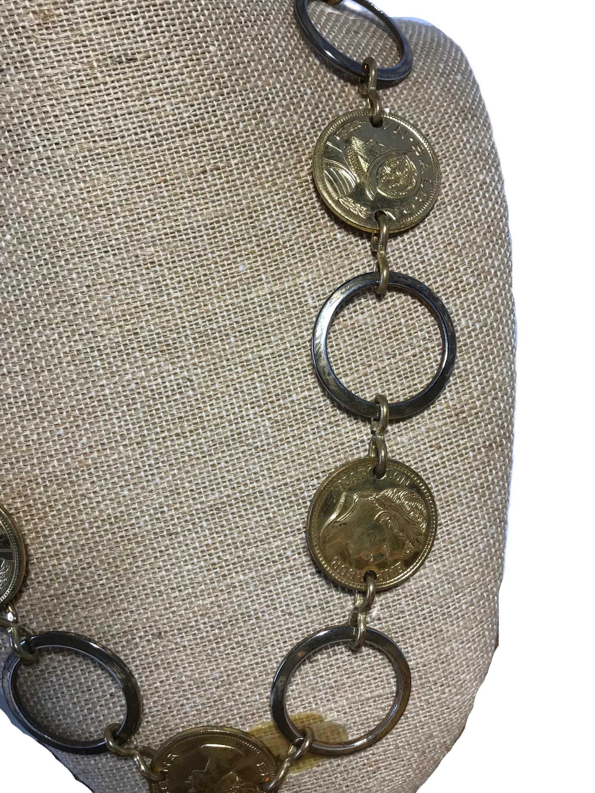 Vintage Gold Toned Queen Elizabeth II Coin Chain Belt 