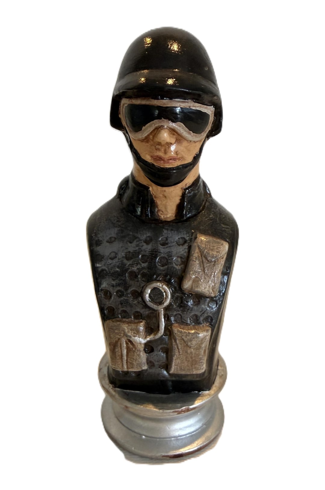 Vintage Chalkware Motorcycle Police Officer Figurine, Hand Painted ...