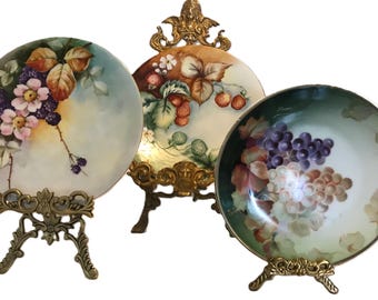 Antique Jean Pouyat Limoges, Thomas Sevres, and Favorite hand painted porcelain green blue palette of mis-matched elegant wall plates