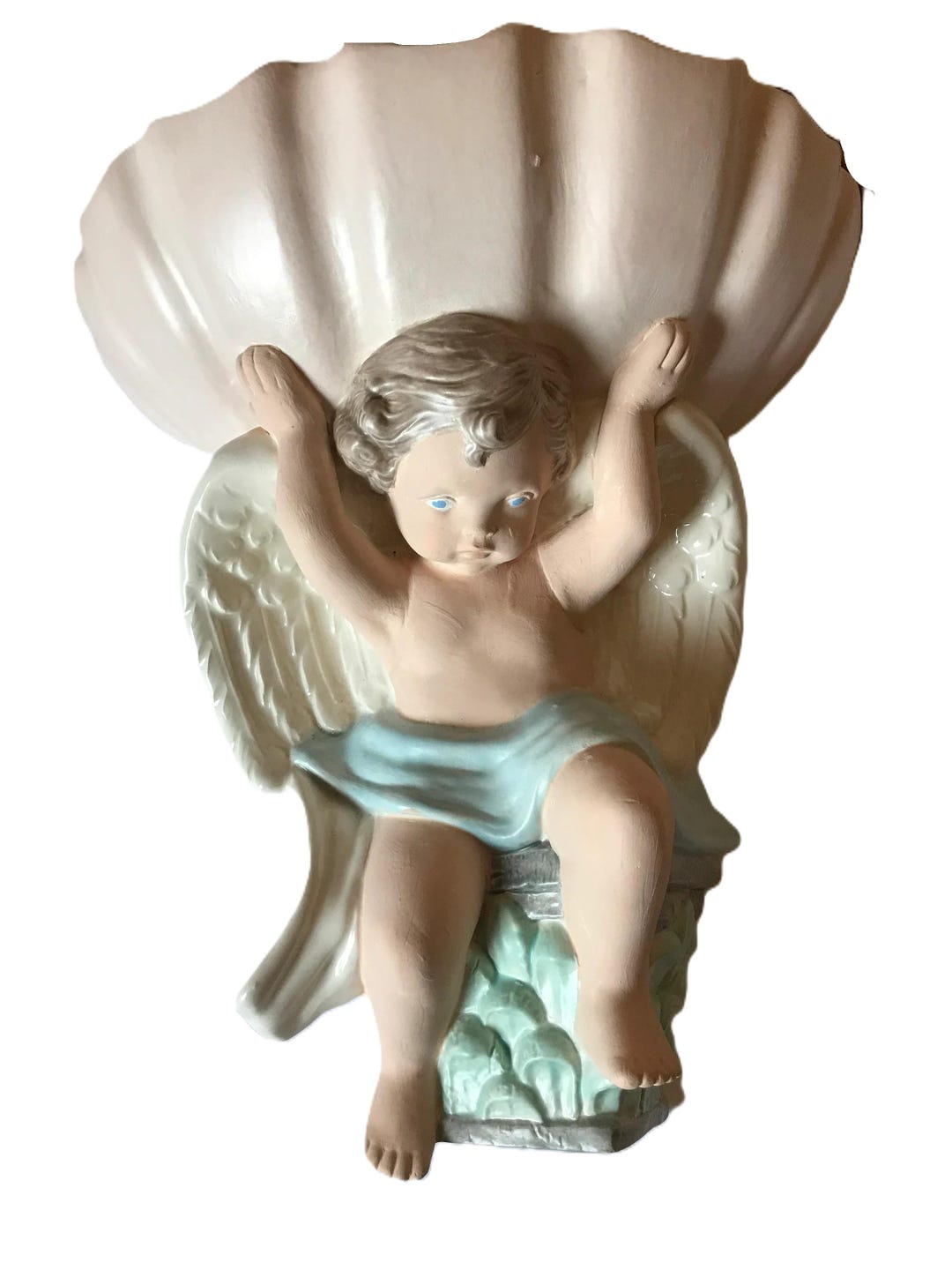 Charles Voltz / organ インテリア　オブジェ　ヴィンテージ Vintage Hand Painted Chalkware Wall Pocket With Cherub, Vintage