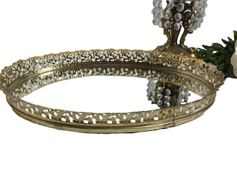Vintage art nouveau style vanity mirror, Vintage vanity metal tray, Vintage gold toned romantic mirrored tray, Elegant vanity mirror tray