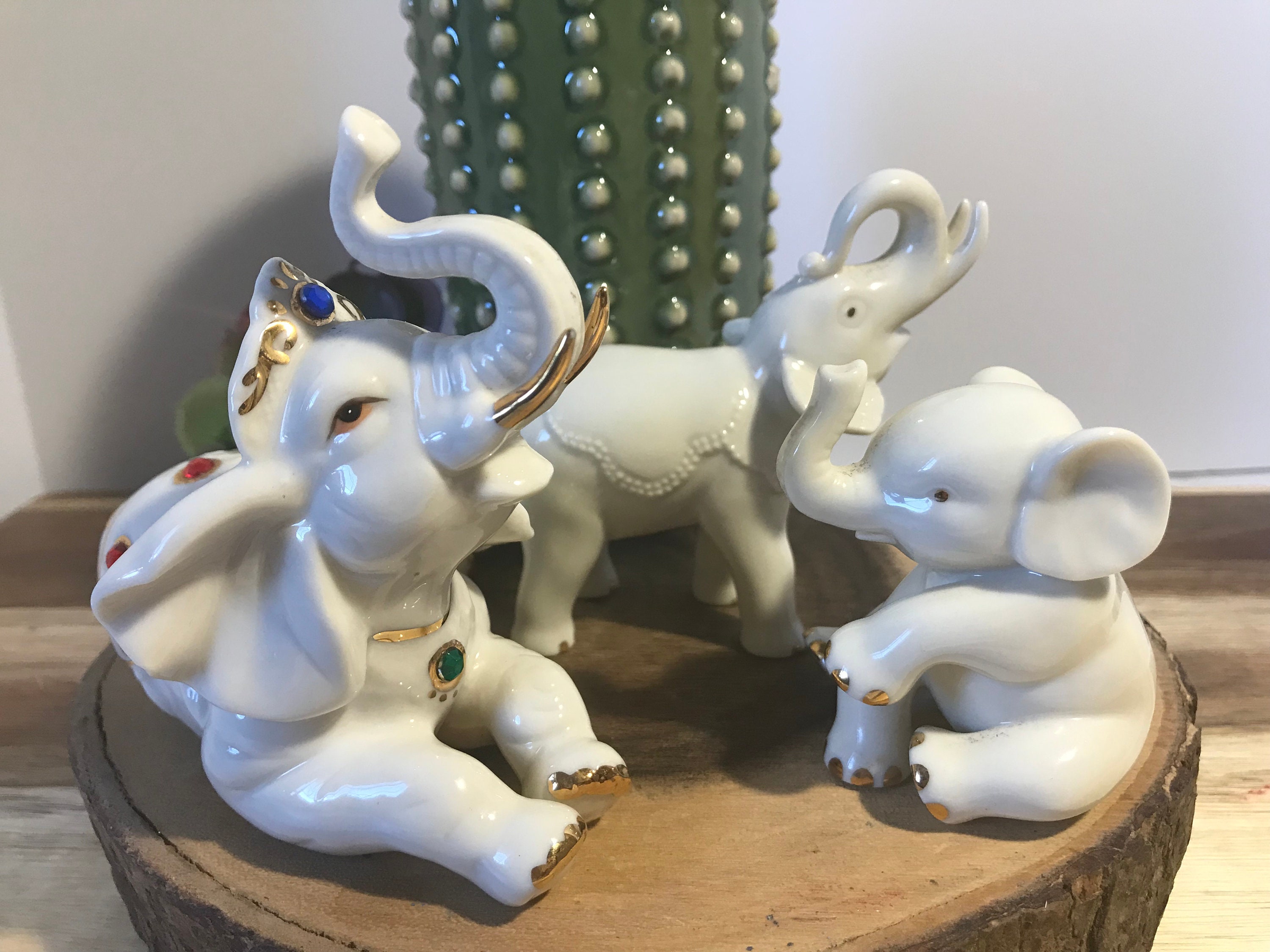 Vintage Porcelain Elegant White Elephant Figurines Vintage Etsy