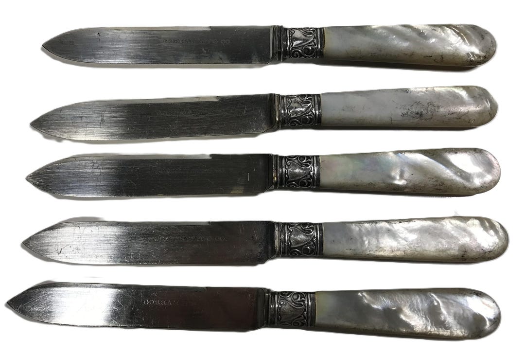 Vintage Gorham Mother of Pearl and Silver Knives, Vtg Gorham
