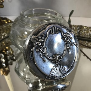 Vintage glass and silver covered box, elegant Art Nouveau pressed glass jewelry covered dish, Art Nouveau glass trinket box, trinket box