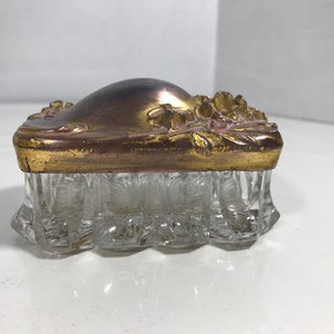 Vintage crystal box, elegant Art Nouveau crystal and metal small jewelry casket, Art Nouveau glass trinket box, crystal ornate lidded box