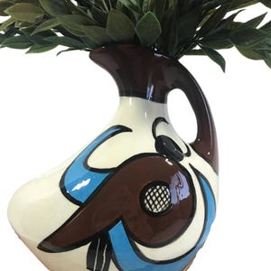 Vintage Native American Style Keramik Krug Vase, Mod Azteken Stil handbemalte Keramik, Braun und Blau glasierte Kunstkeramikvase mit Griff