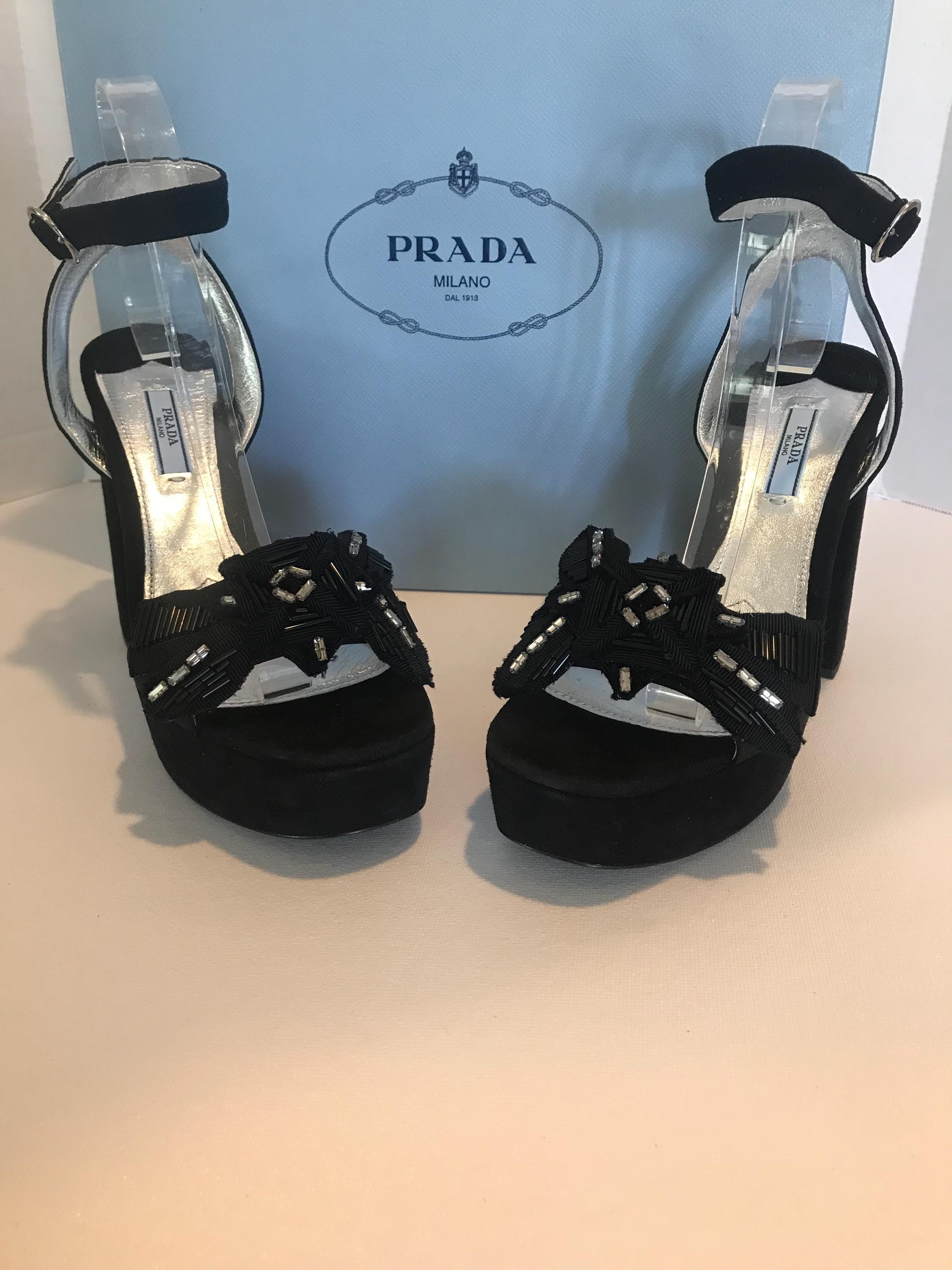 Prada Suede Embellished Platform Shoes, Size 39.5 (9.5 US), Prada