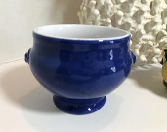 Vintage Emile Henry France Blue Glazed Soup Bowl, Emile