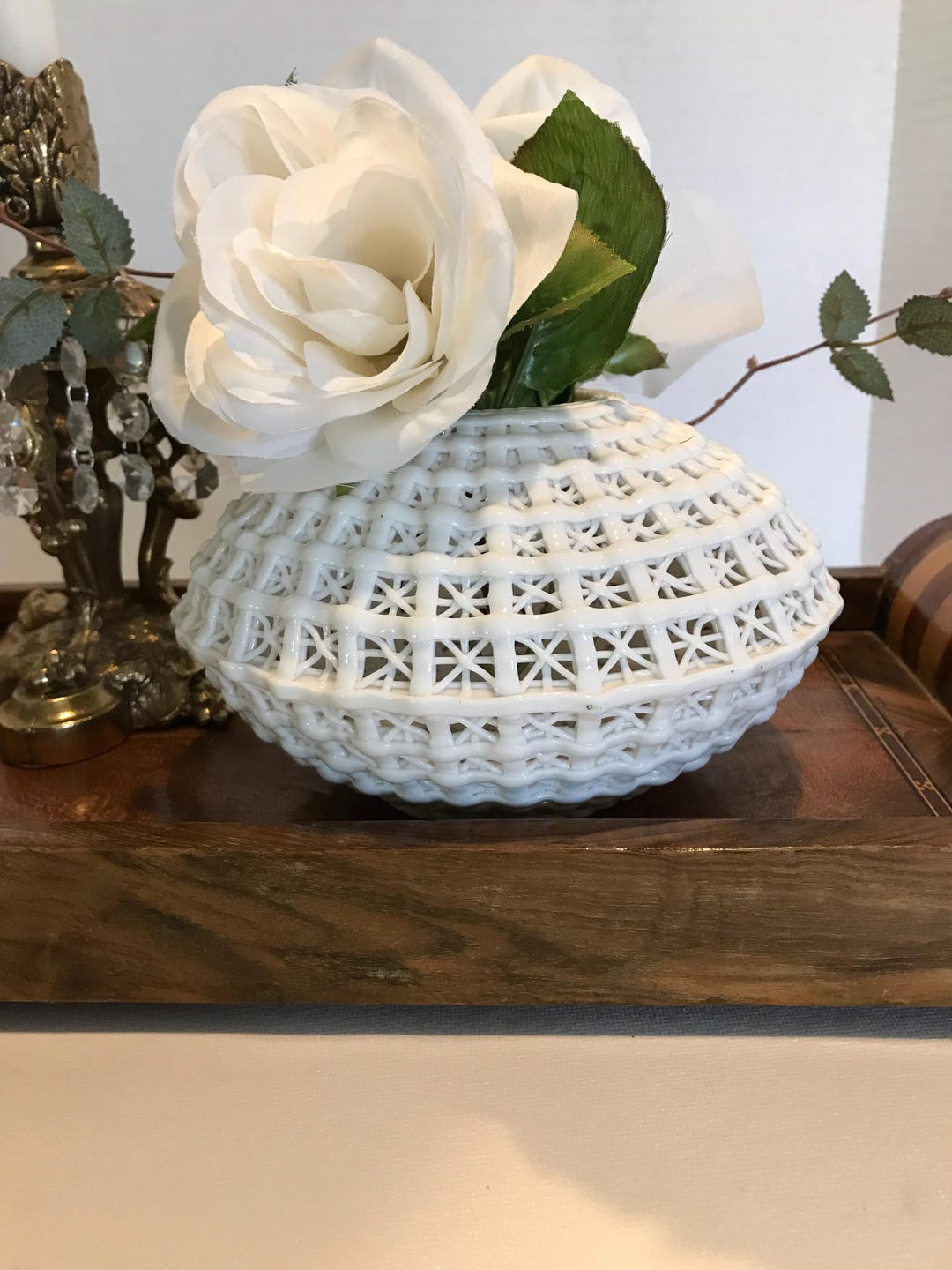 Vintage Porcelain Openwork Vase, Vintage Open Lattice Pattern ...
