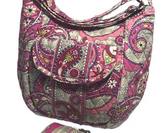 Ensemble sac à main et portefeuille rose matelassé Vera Bradley, sac à main Vera Bradley, portefeuille Vera Bradley, sac à main Vera Bradley rose