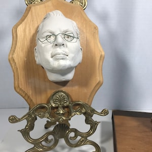Vintage ceramic bust wall art, Vintage 3-dimensional bust sculpture wall art, unique white ceramic man with glasses on plaque wall decor