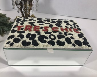 Beaded Leopard Tres Chic Mirrored Jewelry Box/Trinket Box.