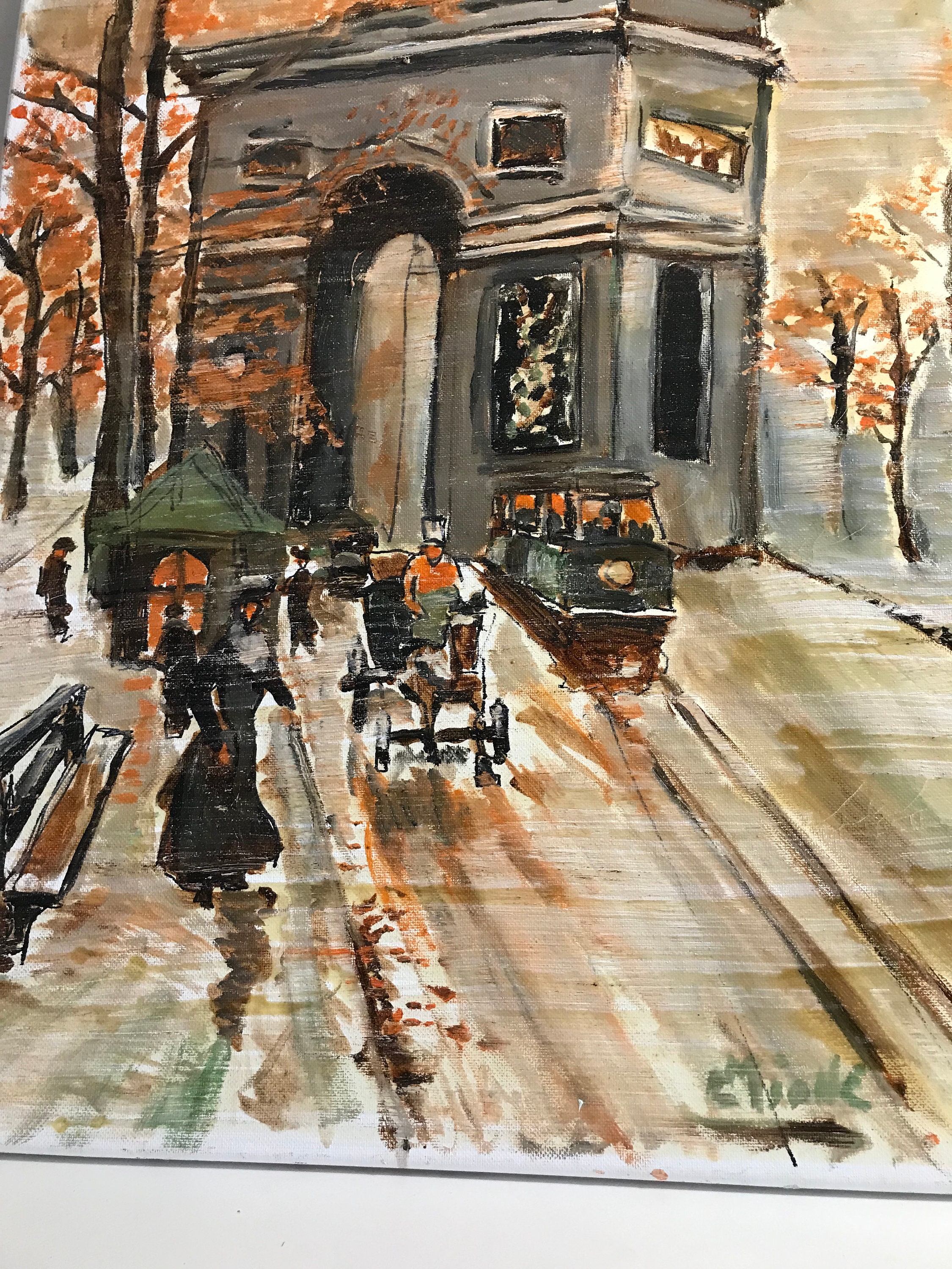 ヴィンテージ パリ 油絵 サイン入り | 凱旋門 シャンゼリゼ通り