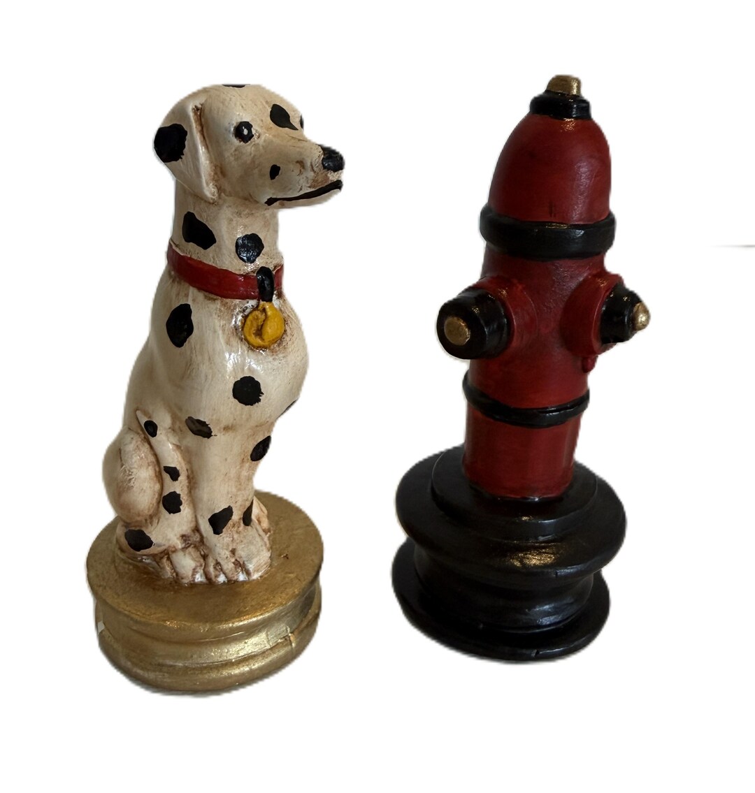 Vintage Chalkware Dalmatian & Fire Hydrant Chess Piece Figurines, Hand ...