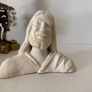 Vintage Artisan Jesus Bust – Signed Ceramic Religious Icon by Geiger 1988, Handcrafted Statue with Inscription