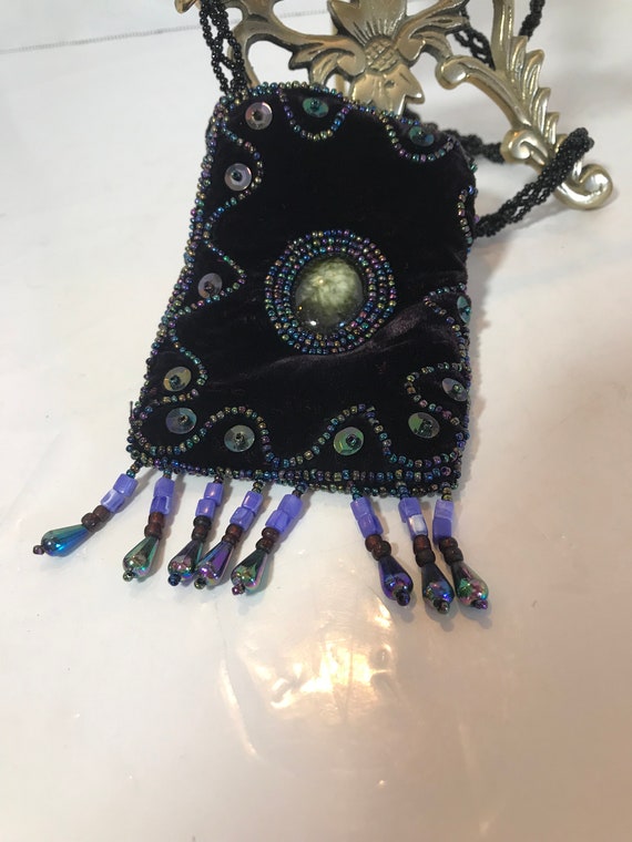 Vintage velvet necklace purse, Vtg velvet and bea… - image 5