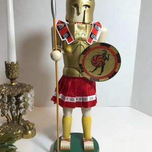 Vintage Trojan Warrior nutcracker, vintage Gladiator with staff and shield Christmas nutcracker, vintage whimsical Spartan nutcracker