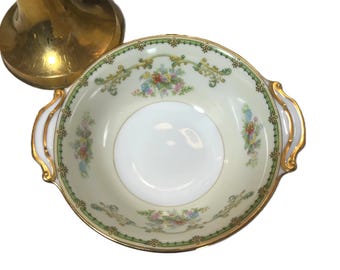 Vintage Noritake Japan porcelain bowl, Vintage Noritake small ceramic china handled bowls, off white floral swag and gold trim petite bowl