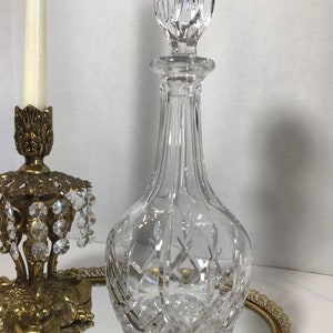 Vintage Cut Glass Crystal Decanter, Tall Crystal Wine Decanter, Elegant Glass Barware Bottle