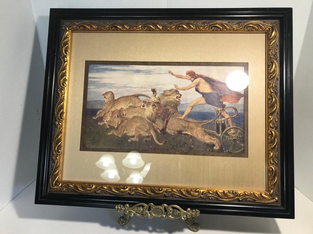 Vintage Hollywood Regency Style Art, Vintage Lion Art, Vintage Phoebus Apollo Print Framed in ...