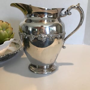Vintage WM Rogers Silver Old English Reproduction water pitcher, Vintage silverplate WM Rogers English Reproduction grape design pitcher