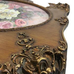 Vintage Gloria Curtis floral still life in ornate carved wood frame 22x26 signed original oil painting on canvas, original floral painting image 10