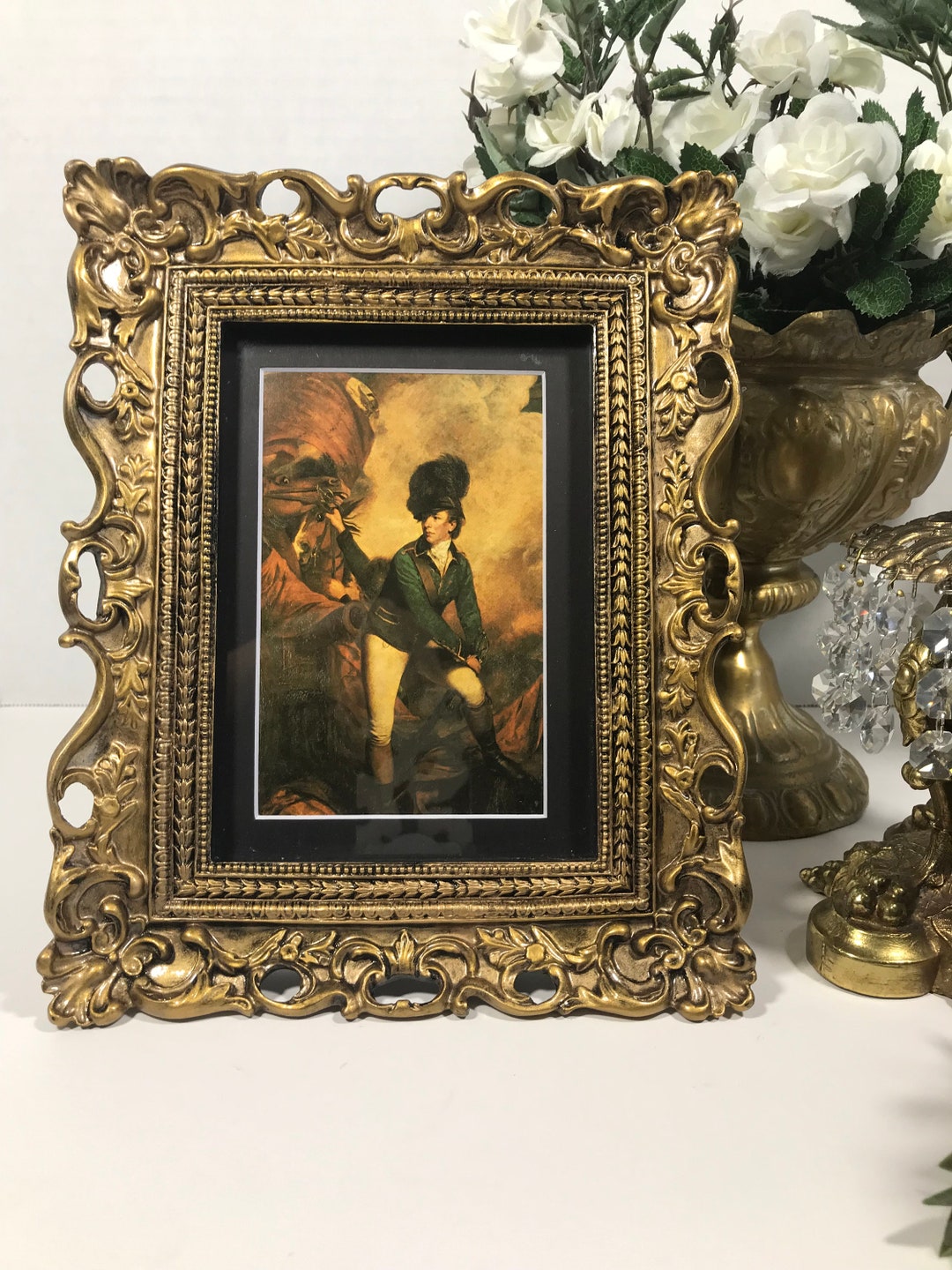 Elegant Gold Framed Art, Ornate Gold Toned Frame With Print of Vintage