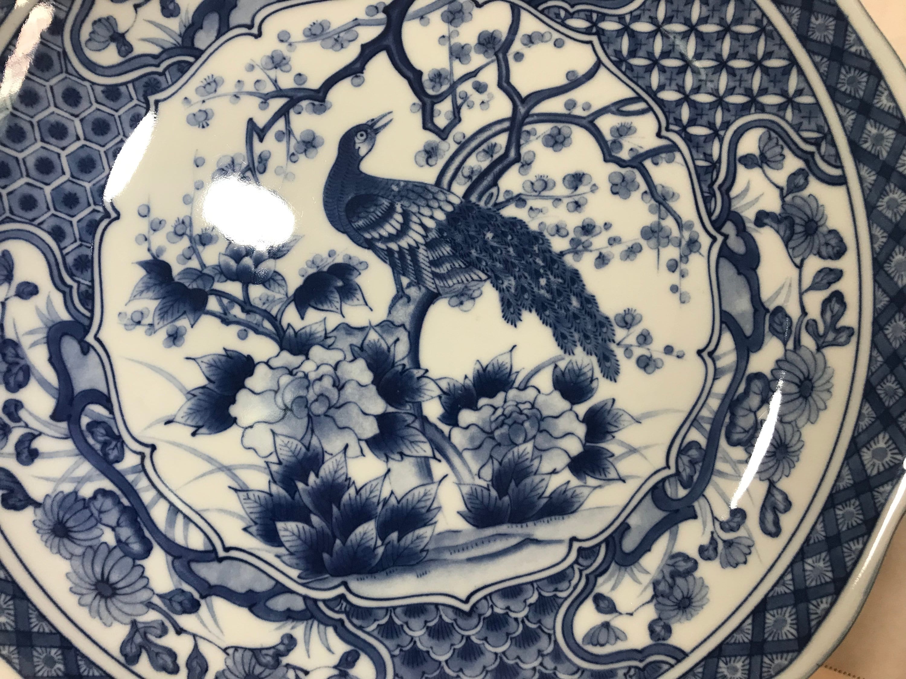 Vintage Japanese Porcelain Decorative Large Plate, Signed