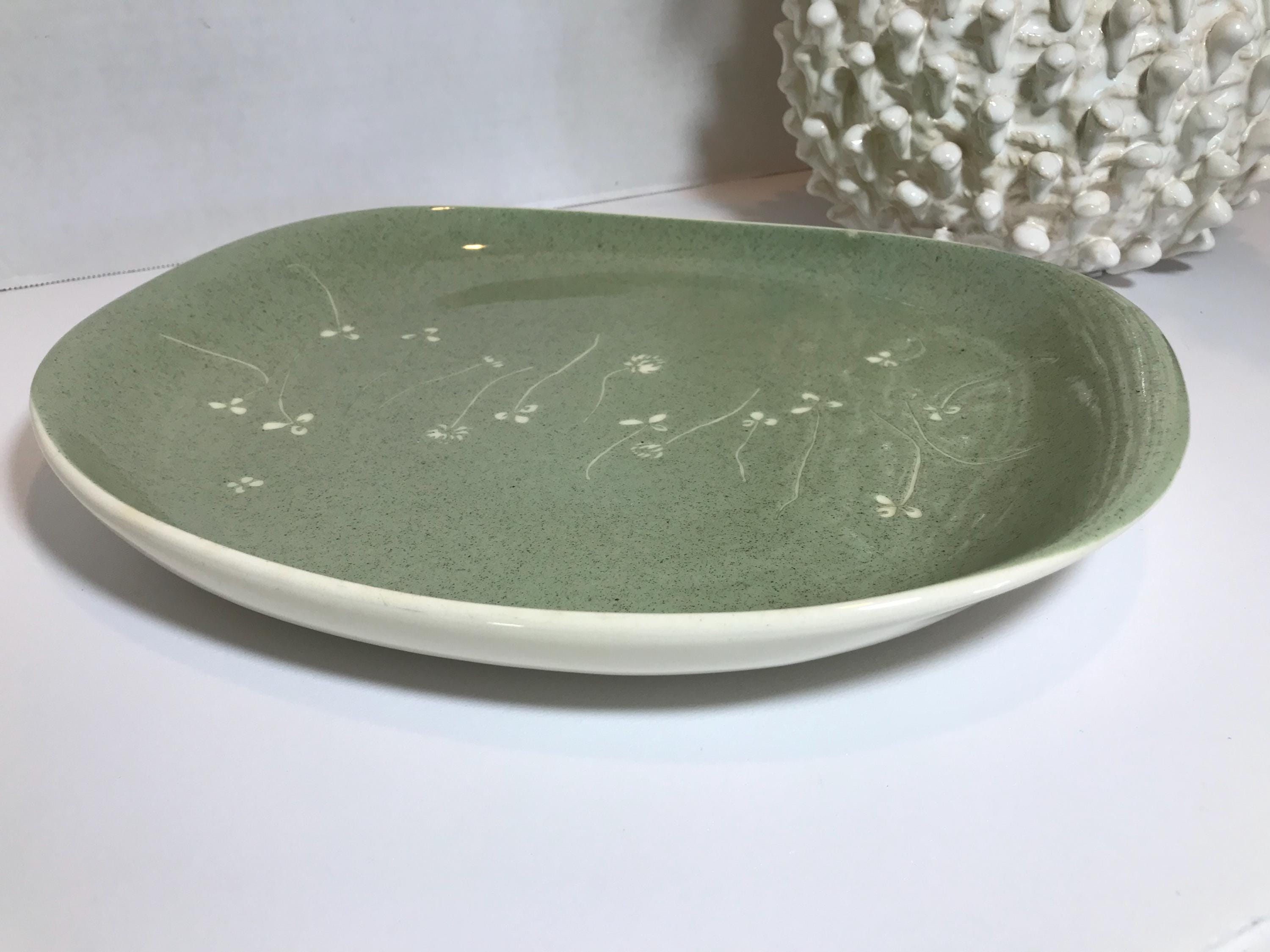 Vintage Russel Wright Harkerware White Clover Green Platter