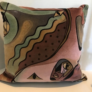 Vintage 80s pop art style velvet pillow cover, Vintage 80s Picasso style velvet accent pillow cover, Vintage muted tones velvet pillow cover
