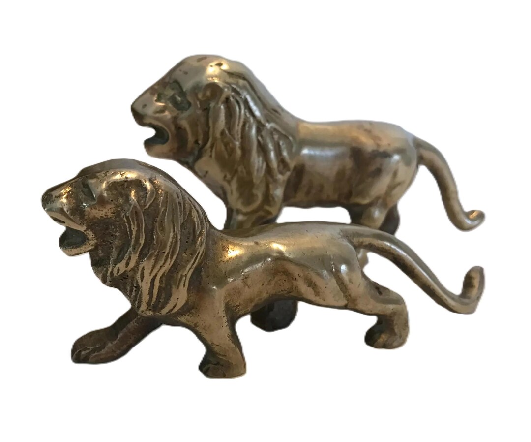 Vintage Solid Brass Lion Figurines, Vintage MCM Solid Brass Lion Small ...