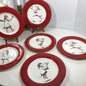 Kate Williams Mouse and Cocktails 8&quot; plate, Kate Williams red & white Mice, Cheese and Martinis plate, Kate Williams ceramic holiday plates