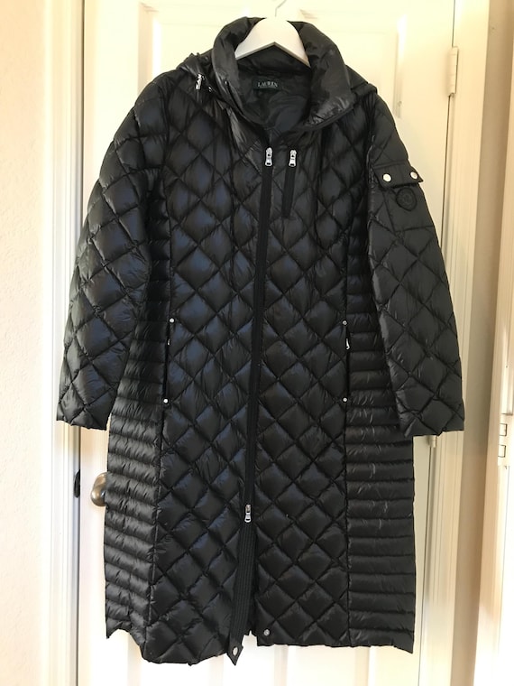Ralph Lauren Diamond Quilted Black Knee Length Down Coat, Ralph