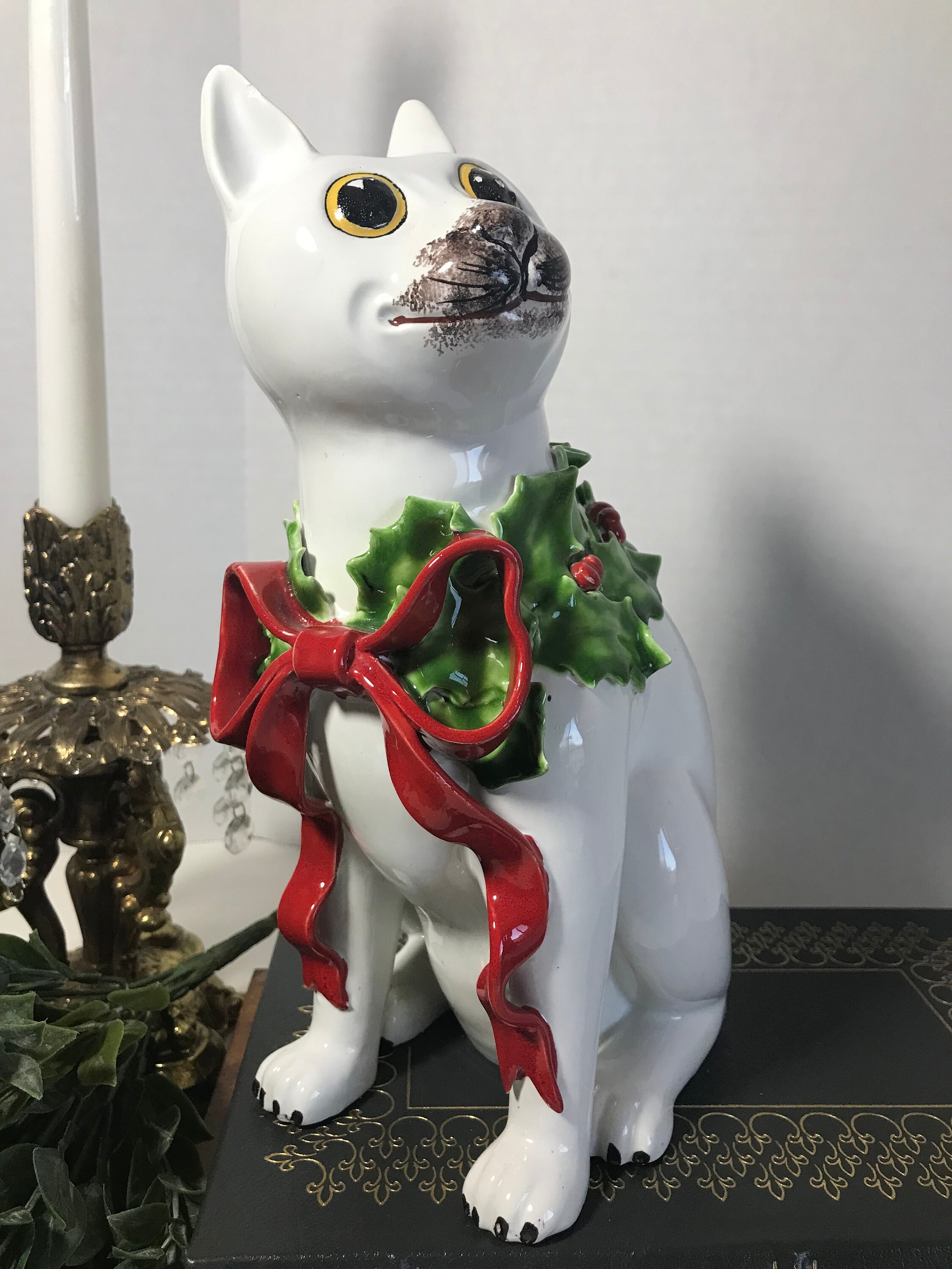 ヴィンテージミッドセンチュリーセラミック猫像、イタリアR.コスタ署名