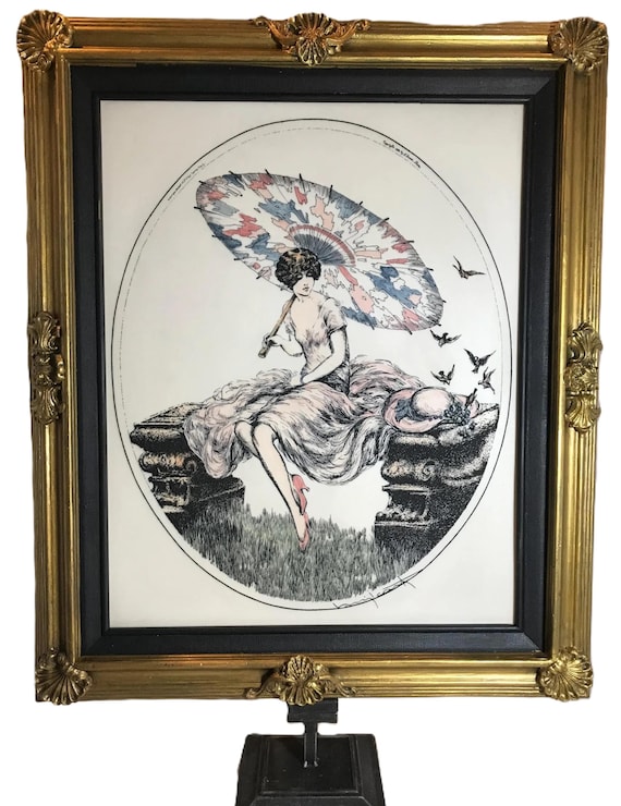 Vintage Louis Icart Etching, “parasol” – 1928 Paris Print in