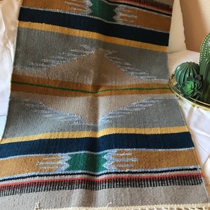 Vintage boho Southwest Aztec Tribal Kilim Wool Accent Rug Wall Hanging with fringe 38x24