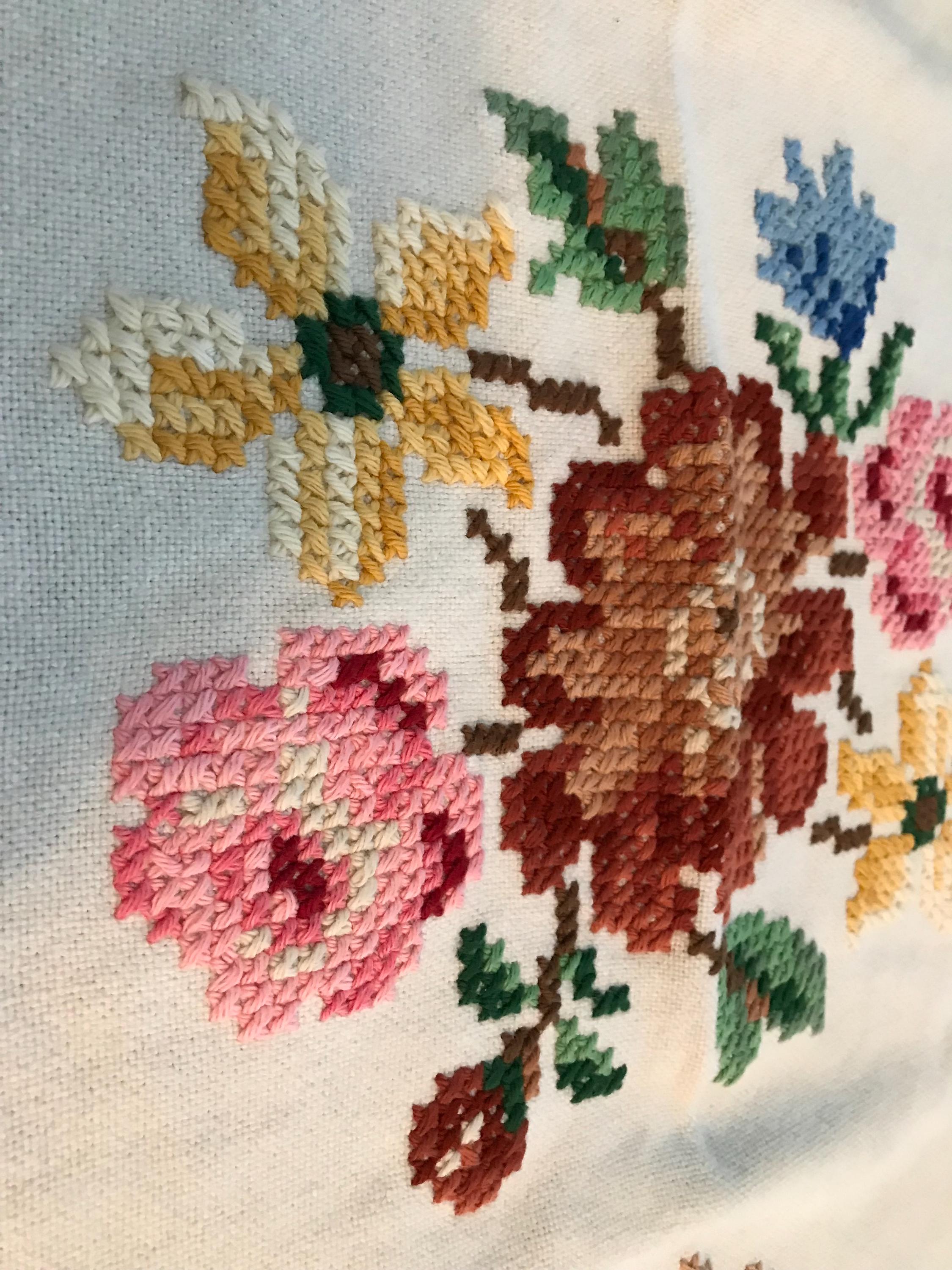 ヴィンテージホワイト刺繍クロスステッチハンドメイドテーブルクロス