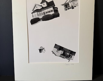 Charles Locke Vintage Surrealist Photo Collage – “Disassembled Domesticity” #8 – 1988 Black & White Fragmented House Art, Monochrome Art