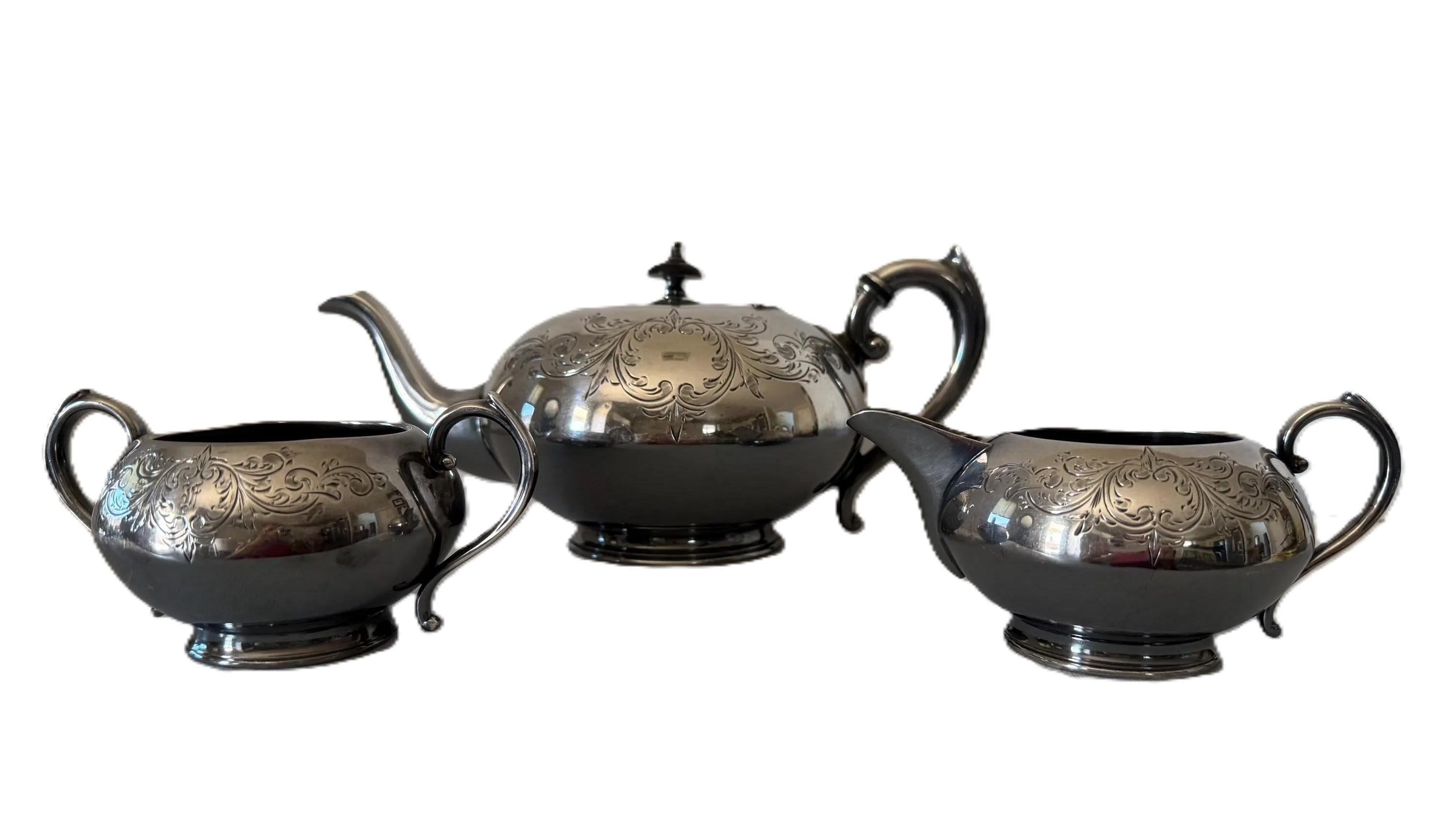 【James Deakin】 透かしのティーセット ティーポット 3点 Vintage James Deakin & Sons Silverplate Tea Set, 3-piece